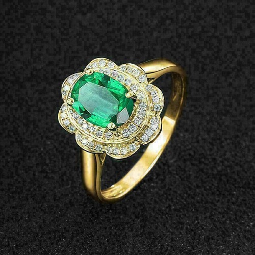 3 Ct Oval Cut Green Diamond Double Halo Engagement Ring 14K Yellow Gold Finish - Picture 3 of 7