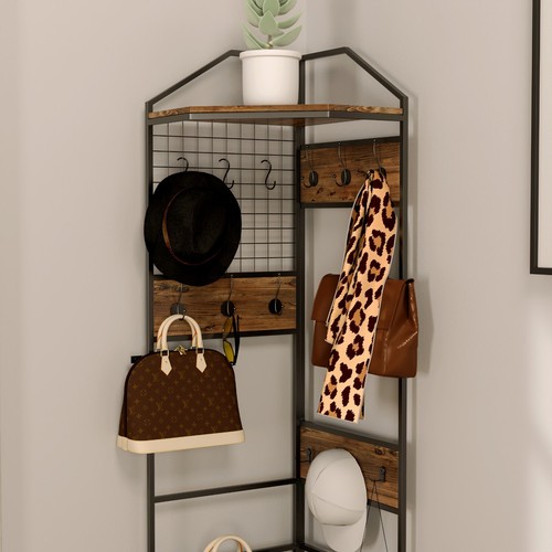 72.4" Corner Tall Clothing Rack Coat Racks Shoes Shelf Stuffs Storage w/Hooks - Picture 18 of 18