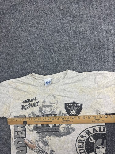 Vintage 90s Oakland Raiders Football T Shirt Mens M Gray USA Made Aerial Assault - Picture 3 of 7
