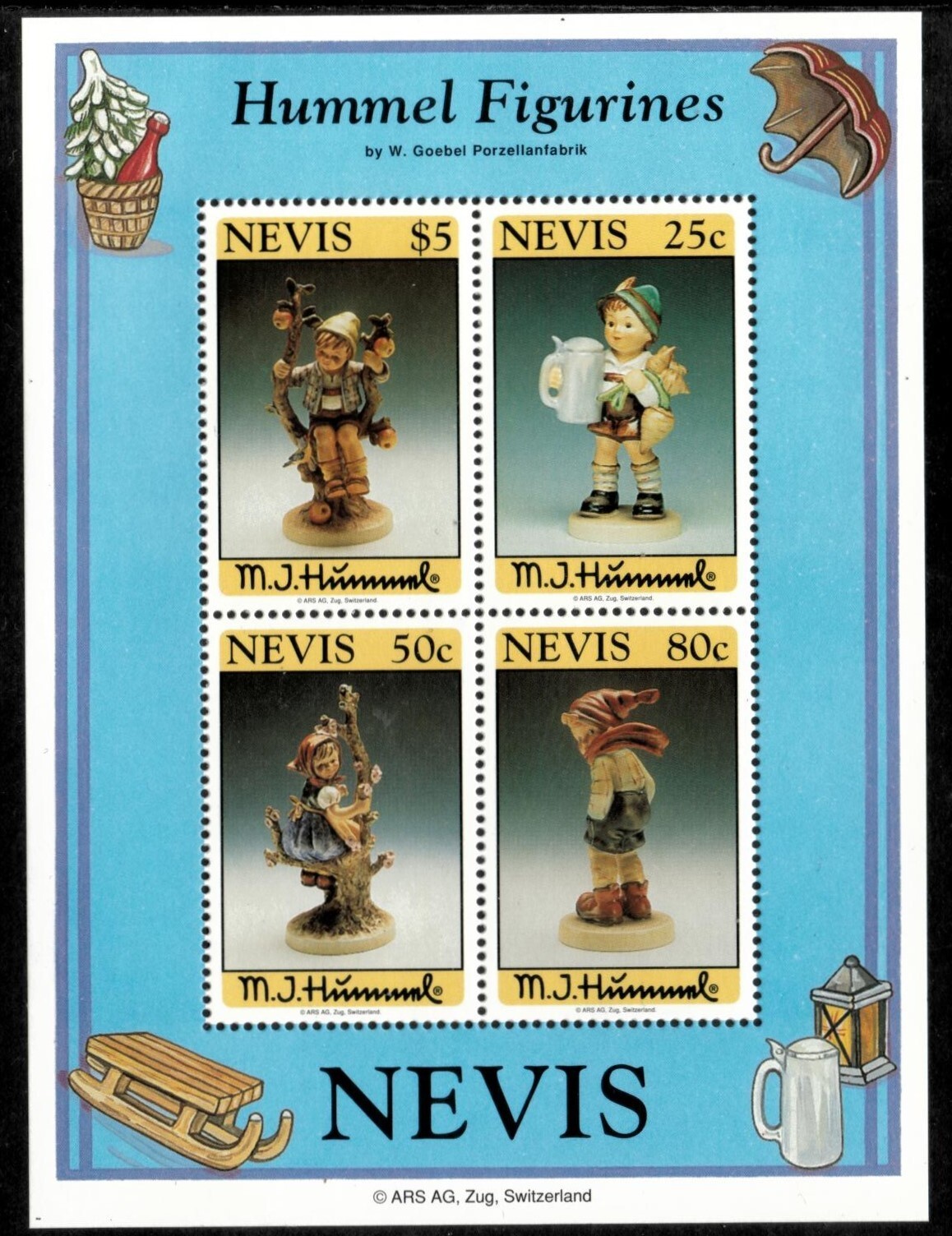 Nevis 1994 - Hummel Figurines Art - Souvenir Stamp Sheet - Scott #846A ...