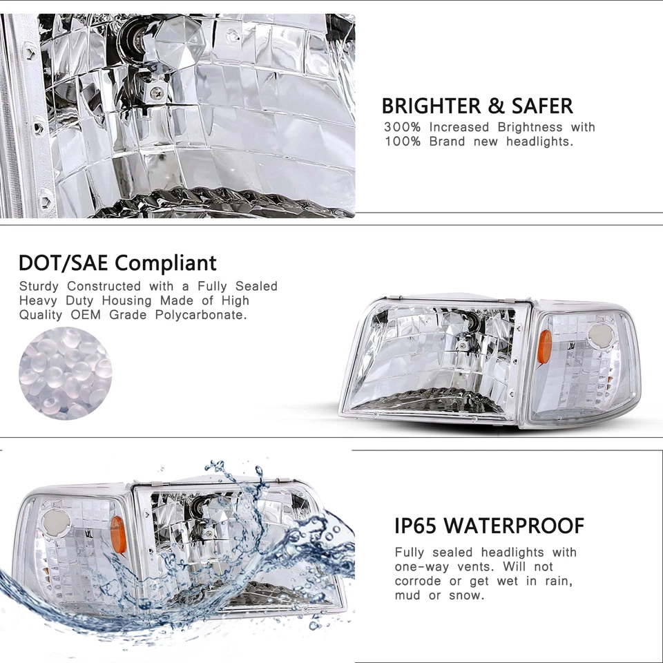 Faros cromados + lámparas de señalización Fit 1993 1994 1995 1996 1997 camioneta Ford Ranger Foto 2 de 4