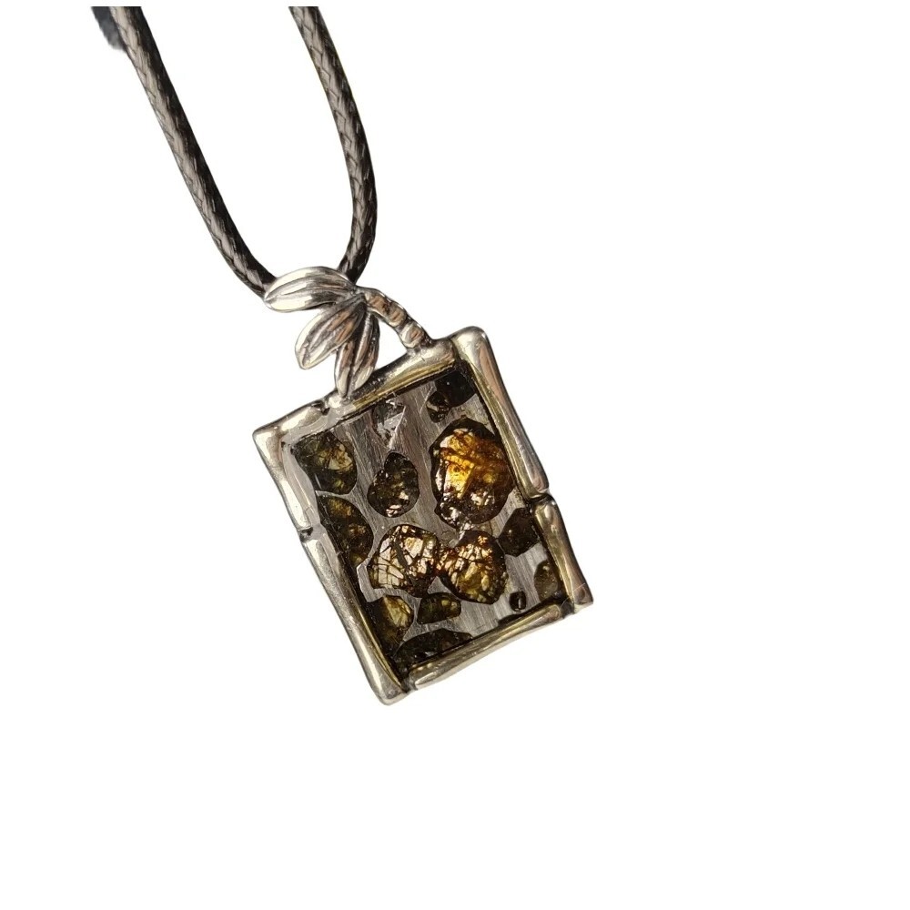 Pallasite meteorite pendant ,Brenham meteorite Necklace S925 silver TB304