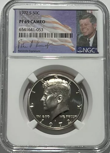1972 S NGC PF69 CAMEO CLAD PROOF KENNEDY HALF DOLLAR 50C SIGNATURE LABEL 