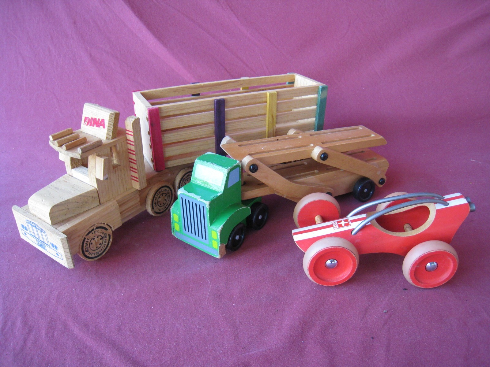 Wood Toy Semi Trucks & Wooden Race Car Dina Melissa & Doug-image