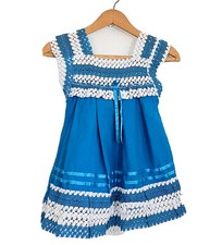 Vintage Children  s Girls Blue Lace Bow Sz 5 Boho Prairie Cottage Feminine Dress