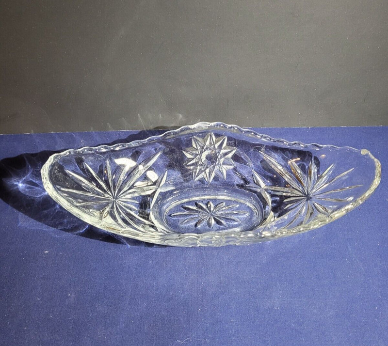 Vintage Hazel Atlas Prescut Clear Glass Small Boat Oblong Dish Star & Fan