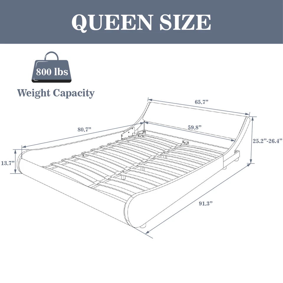 Sifurni Modern Low Profile Wave Like Queen Size Platform Bed Frame, black. - Image 4 of 4