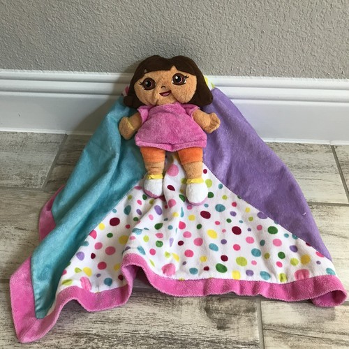 Dora the Explorer Plush 3D Doll Lovey Security Blanket Pink Purple Stripes Dots - Picture 6 of 7