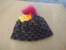 :Wonder Nation Girls Microfleece Beanie Hat Faux Fur Pom Black One Size NWT