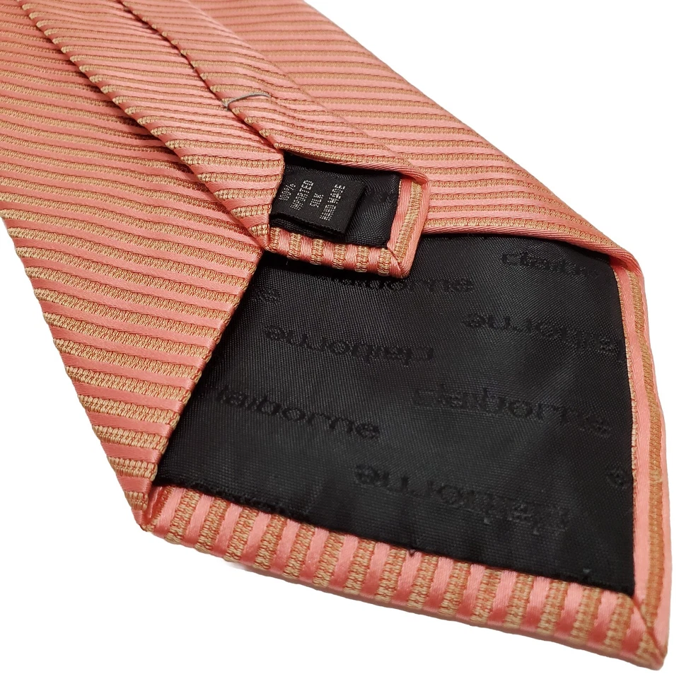 Corbata Claiborne Rosa Estampado Rayas Seda Cuello Corbata Tela Jacquard 58x4"  Foto 4 de 4