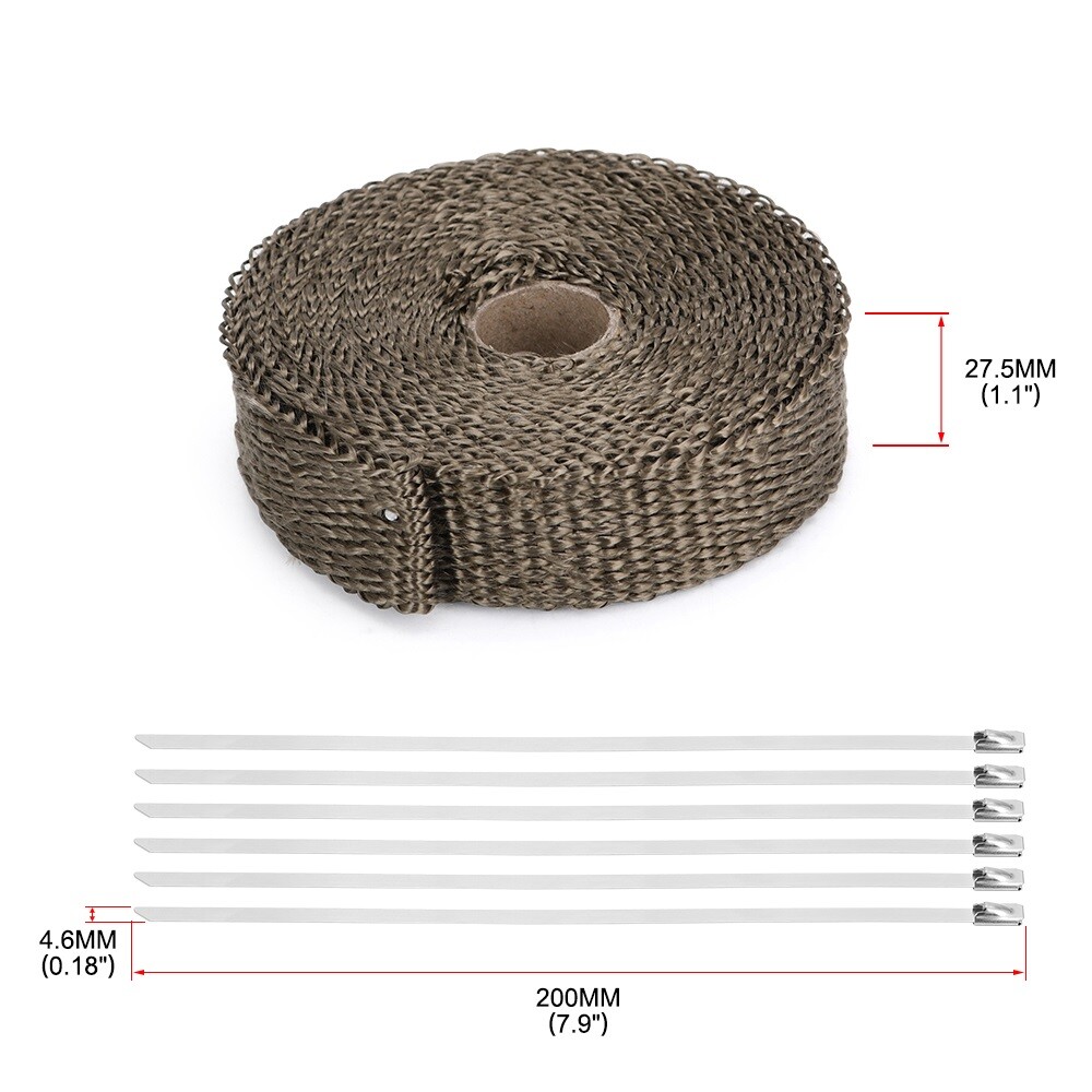 Exhaust Heat Wrap Tape & Ties Kit – 1" X 50 FT Roll – Titanium Finish – Carbole