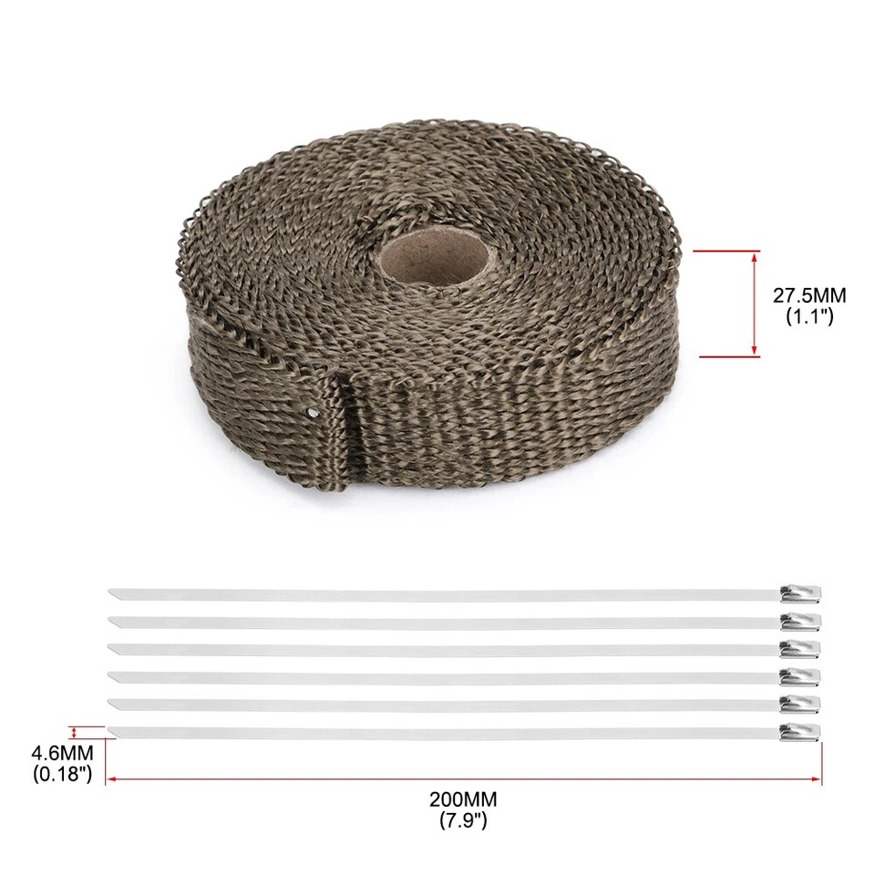 Rollo de cinta de envoltura térmica tubo de escape de fibra de vidrio de titanio de 1 "x 50 pies + 6 lazos Foto 2 de 4