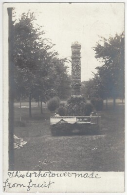 1910 Tower Built of Corn & Fruit REAL PHOTO Folk Art - Farming Agriculture