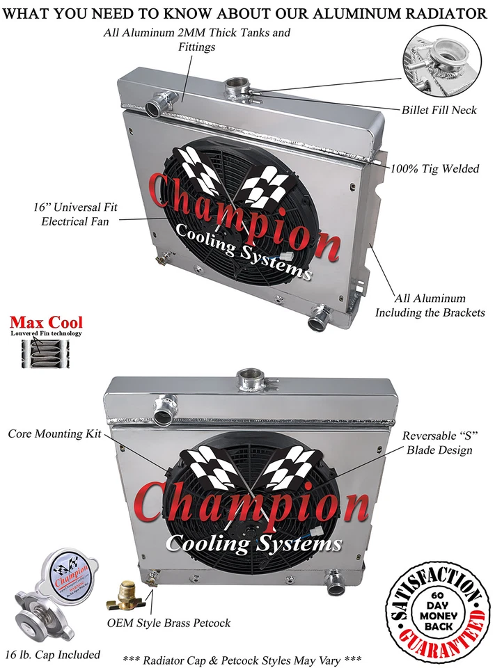 Radiador CR 3 filas, ventilador delgado SPAL 16", cubierta-1970-1972 Dodge Dart bloque pequeño V8 Foto 2 de 4