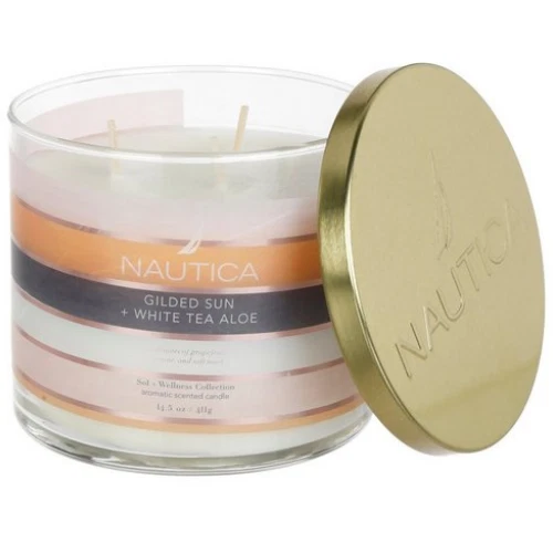 Gilded Sun & White Tea Aloe by Nautica Scented Candle Wax Soy 14.5 oz Brand New