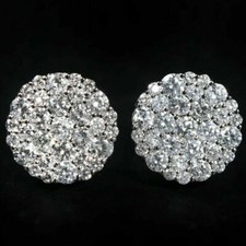 2Ct Lab Created Round Cut Cluster Diamond Stud Earrings 14K White Gold Plated