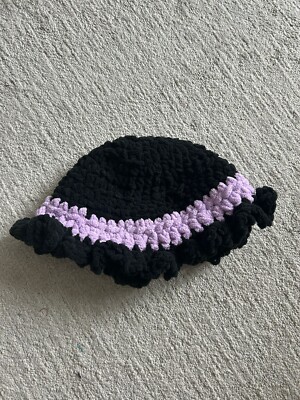 sanrio kuromi themed crochet bucket hat - black and lavender