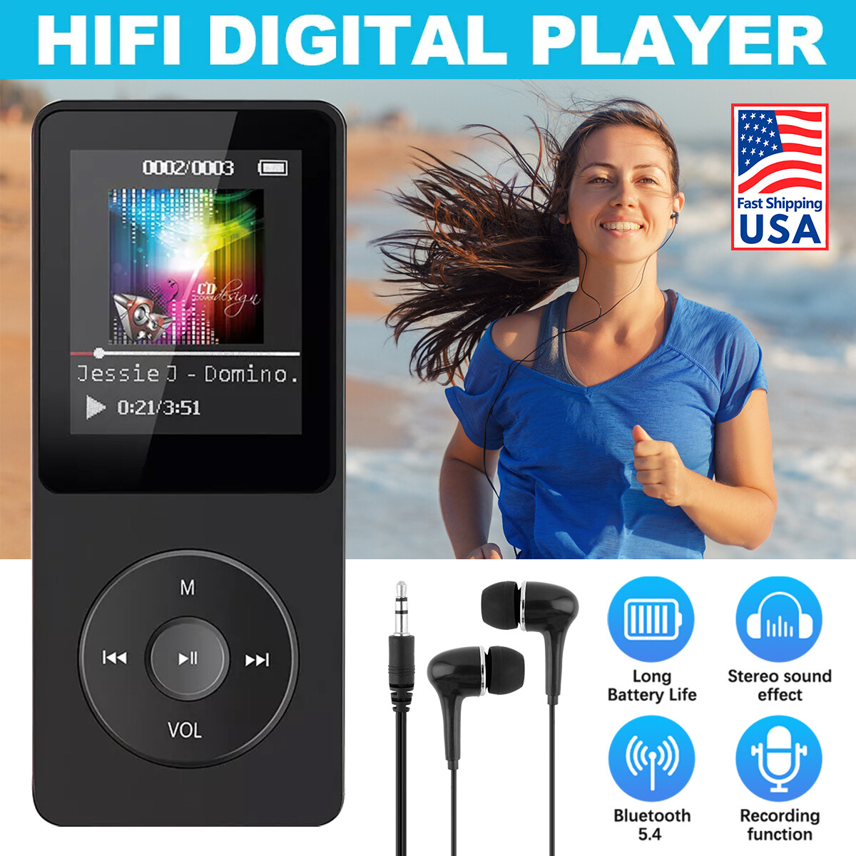 US Support 128GB Bluetooth MP4/MP3 Lossless Sport Music