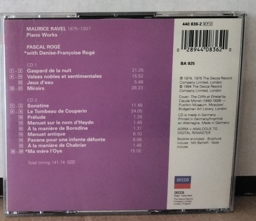 DECCA 440 836-2 RAVEL, ROGE, PIANO WORKS 1994 GERMANY 2CD's - Picture 2 of 3