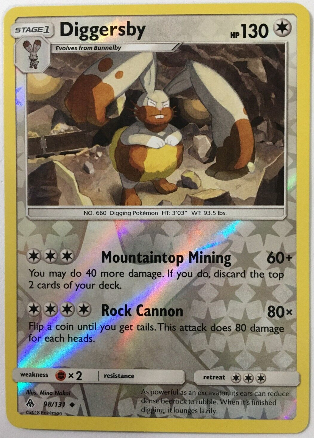 POKEMON DIGGERSBY 98/131 FORBIDDEN LIGHT UNCOMMON REVERSE HOLO NEAR MINT