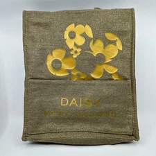 Marc Jacobs Daisy Burlap Tote Bag Brown Gold Canvas Floral Shopper Grocery