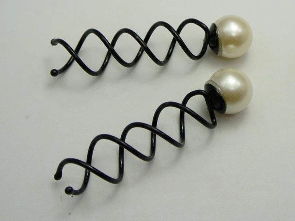50 Black Metal Twist Hair Pin Grips Spirals Bobby Pins With Pearl 63mm - Image 4 of 4