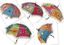 Indian 5 PC Decorative Wedding Vintage umbrella Sun Parasol Cotton Women Sun Boh