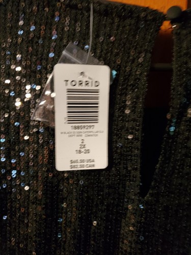 Torrid Pailletten Top Bluse Damen Gr. 2 Schwarz Raupenärmel Neu - Bild 5 von 6