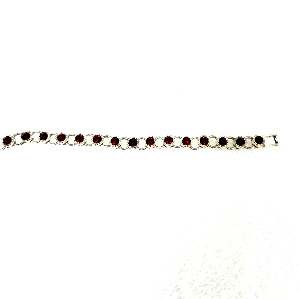 AVON Silver Tone Tennis Bracelet Ruby Red Crystal Rhinestones Fashion Jewelry - Image 3 of 4