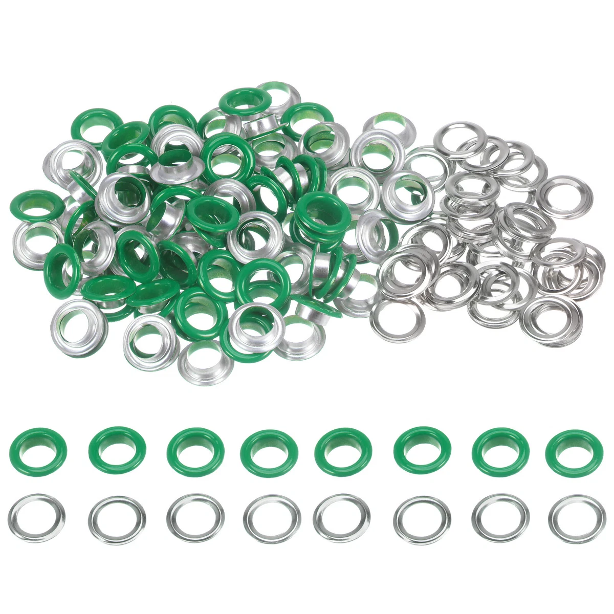 100 Set Round Grommets 10mm Hole Metal Eyelets with Washers for Shoes Green