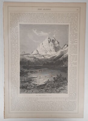 1876 Victorian Art Engraving, The Three Pinnacles. - E. Heyn, Mount Everest