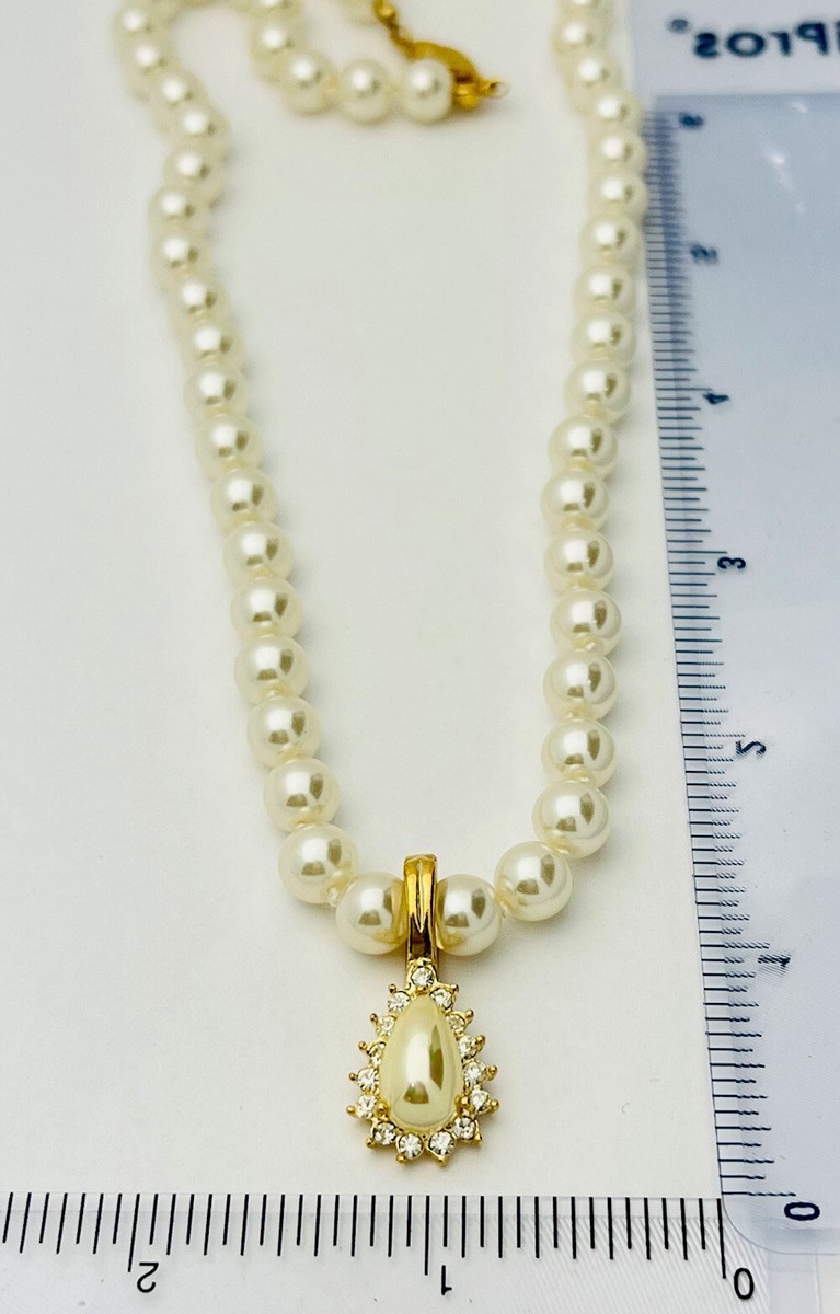 VINTAGE HOLLYWOOD★Lump Knotted Necklace Vintage Hand Knotted Glass Pearl Crystal Enhancer Pendant
