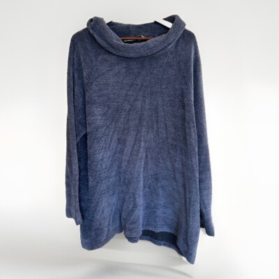 Soft Surroundings Chalet Chenille Pullover Cowl Asymmetrical Button Blue 3X