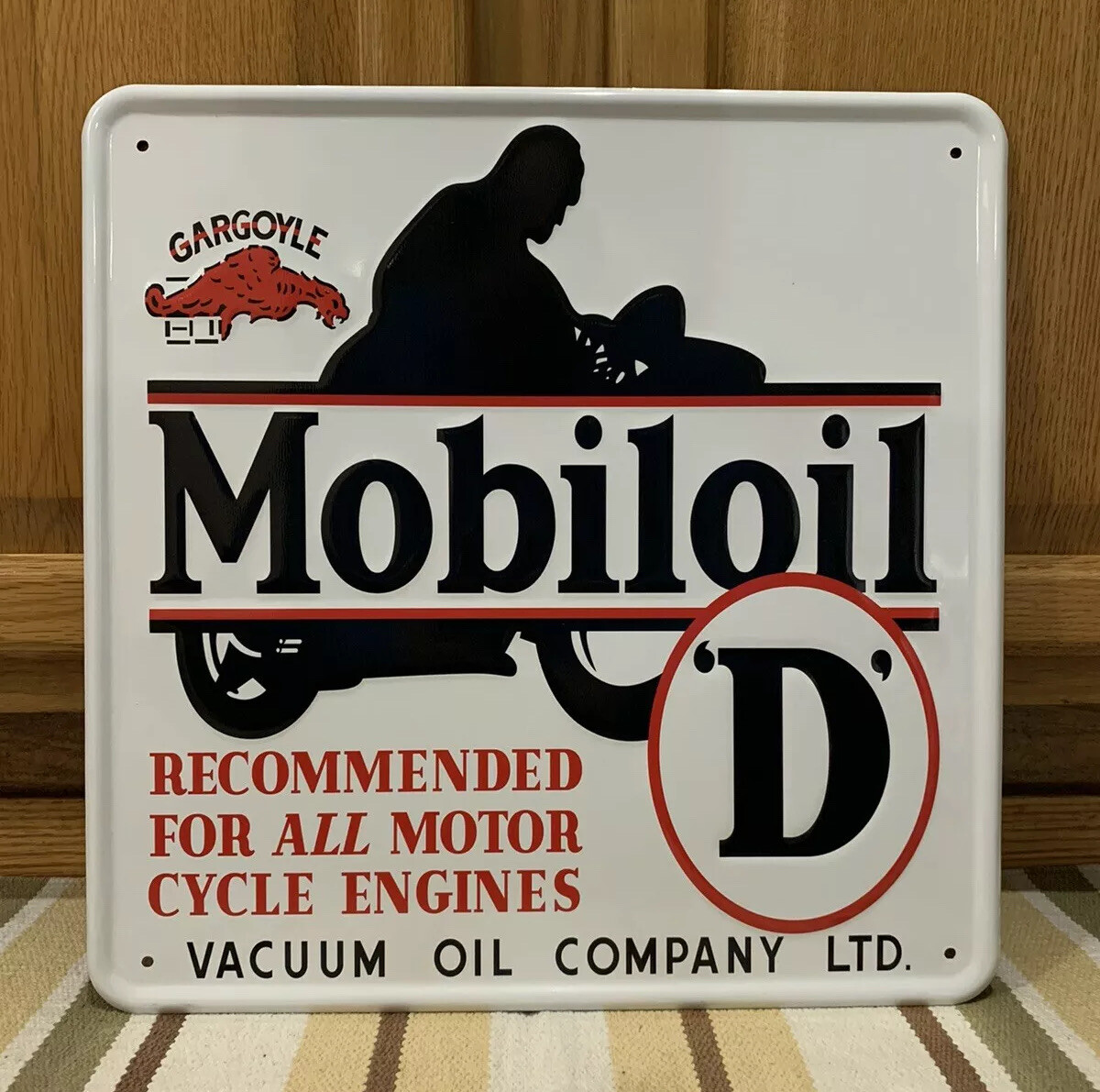 Mobiloil Gargoyle Metal Sign Motor Cycle Engine Oil Vintage Style