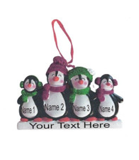 Penguin Family of Four Personalized Christmas Tree Ornament Holiday Gift