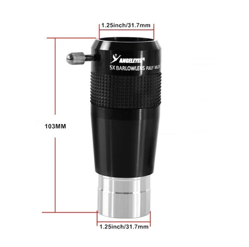 1.25" 5X Focal Extender Barrel Achromatic Barlow Lens Multi-Coated Telescope - Picture 2 of 10