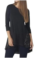 LOGO by Lori Goldstein Women's Rayon 230 Knit Top w Burnout Velvet Blk