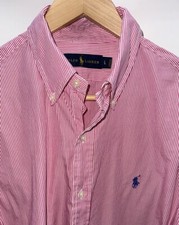 Polo Ralph Lauren Mens Large Pink Long Sleeve Striped Button Down 100 Cotton