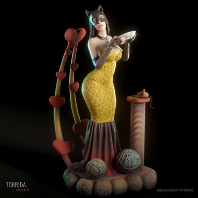Miyu, Katzenlady, Cat Girl, Milk, sexy Pin Up, Figur, 3D Druck, Statue, UNBEMALT