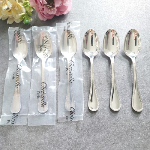 Christofle Perles 6pcs Silverplate Flatware Demitasse Spoon Excellent