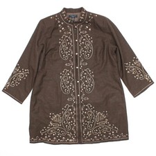 Nwt Silk Land Embroidered Paisley Lined Jacket Size 2x- Brown - Silk/rayon