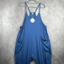 Anrabess Jumpsuit Womens Large Blue Sleeveless Pockets Baggy Boho Stretch NEW