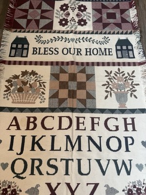 Vintage 1980 s Tapestry Afghan Knit Blanket Bless Our Home 