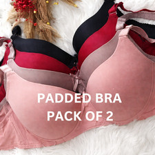 Womens Lycra Padded Bra Pack of 2 Seamless Full Coverage Non Wired Bra