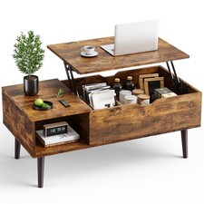 Wood Lift Top Coffee Table with Hidden Compartment and Large Storage Shelf, L...