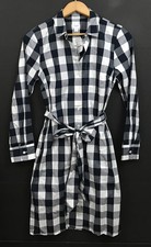 NWT J. Crew Navy Gingham Stretch Cotton Tie-Waist Shirt Dress Long Sleeve Size 4