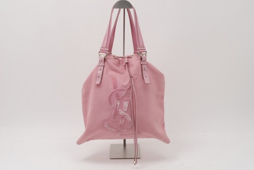 YVES SAINT LAURENT YSL Logo Tote Bag Pink Canvas YSL