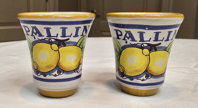 2 Lot Deruta Italy Pallini Limoncello Italian Ceramic Pottery Shot Glasses Lemon