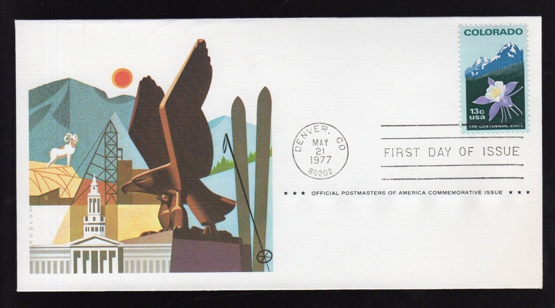 US FDC - Scott #1711 COLORADO STATEHOOD 13¢ "Postmasters of America" (1977)
