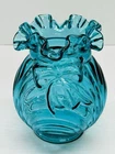 Vintage Fenton Glass Teal Caprice Swirl Bow And Drape Ruffled Edge Vase EUC